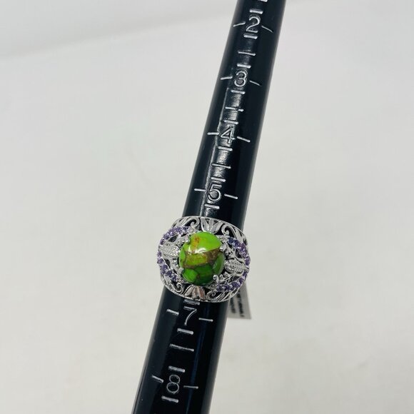 KARIS Mojave Green Turquoise/Lab Created Purple Sapphire Size 6 Brass Ring 5116 - Picture 5 of 6